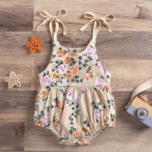 Baby Girl Toddler Floral Beige Romper Onesie Summer Neutral One Piece 12-18M